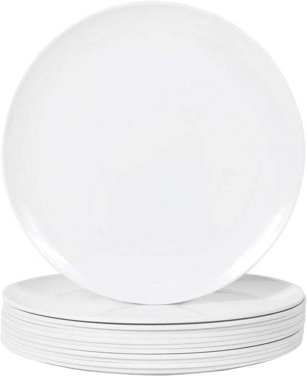 Melamine Dinner Plates 12 pcs Plates 9 inch Melamine Dinner Plates Round White Durable Dishes, Serving Plate for Cake, Bread, Salad, Snack, Dessert Plates Set
