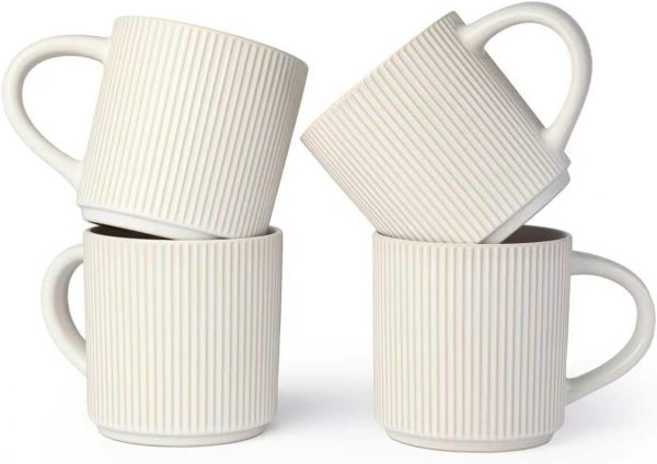 Matte White Coffee Mugs Set of 4, 12 Ounce Mug with Handles, Ceramic Catering Coffee Cups, Porcelain Mugs Sets for Coffee, Tea, Hot Cocoa, Milk, Microwave and Dishwasher Safe