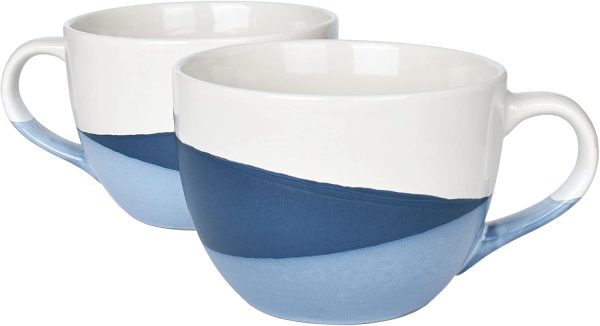 Large  Coffee Latte Mug Set of 2, Jumbo Soup Mugs for Office and Home, 18 Oz, Dishwasher and Microwave Safe, Geometry Style (Blue, 2)