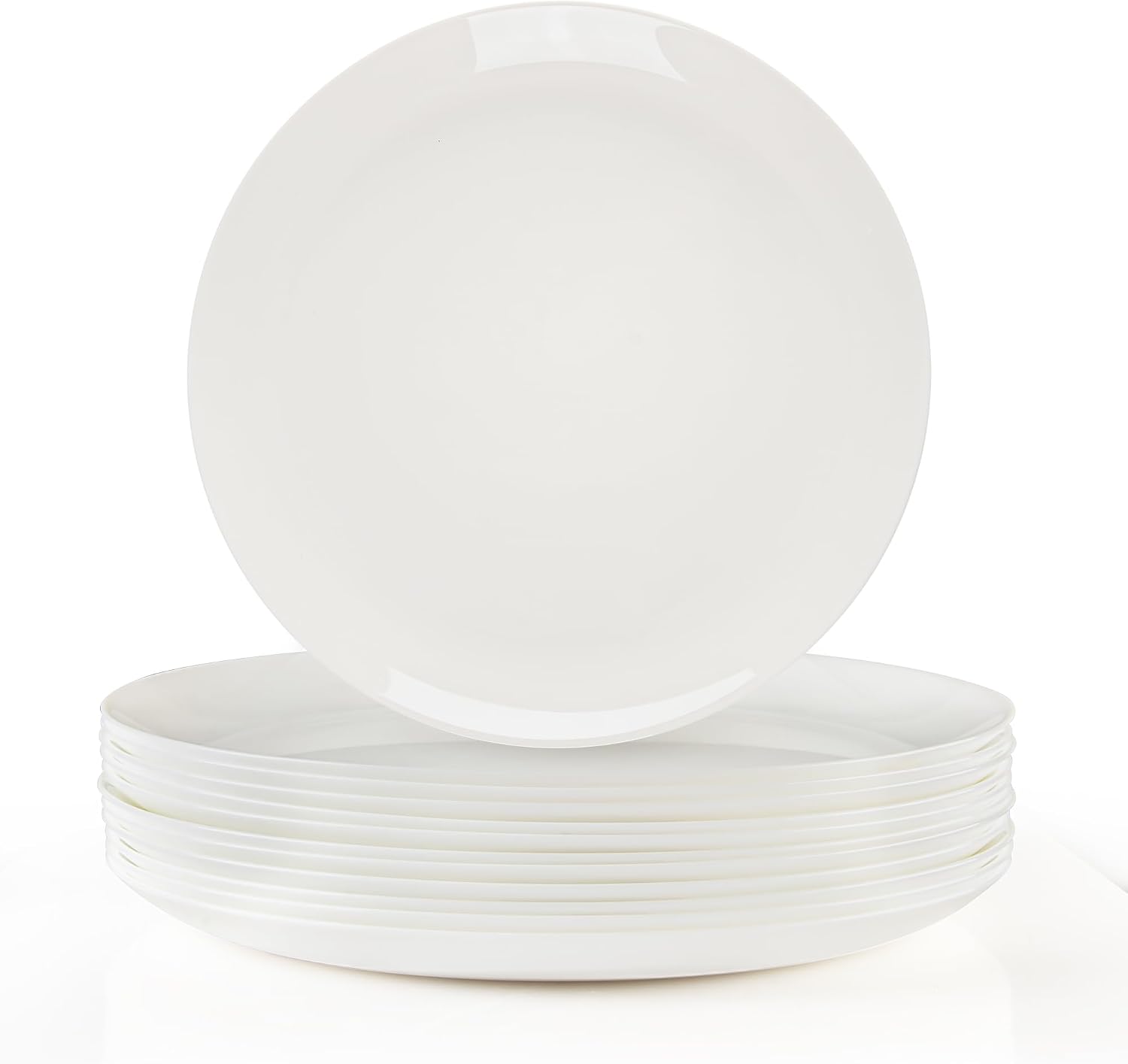 Dinner Plates Set of 12, 10 1/2 inch Glass Salad Plate Set Scratch Resistant, Kitchen White Plates for Serving Dishes, Microwave and Dishwasher Safe