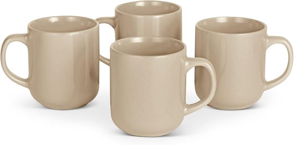 Ceramic Coffee Mugs, Ceramic 4 Piece Set, 16 oz, Microwave and Dishwasher Safe, Linen Gray