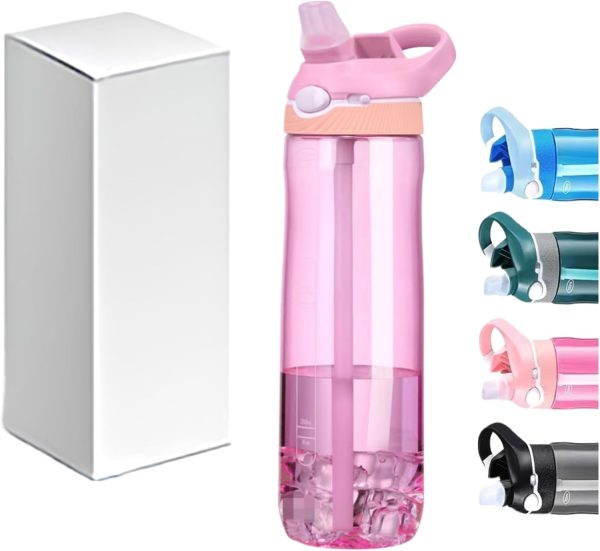 25oz Pink Water Bottle with Clip Handle and Locking Lid, Reusable Travel Tritan Water Bottle with Straw and Sports Plastic Water Bottle   Pink