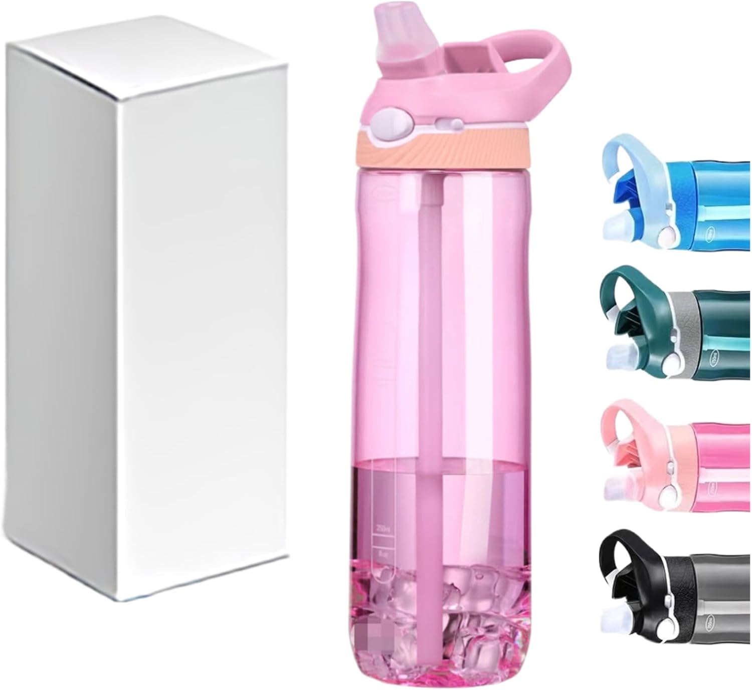 25oz Pink Water Bottle with Clip Handle and Locking Lid, Reusable Travel Tritan Water Bottle with Straw and Sports Plastic Water Bottle Pink
