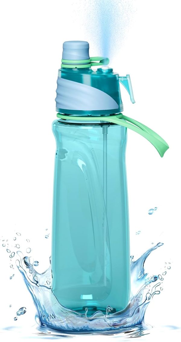 Sport Water Bottle with Misting & Drinking Large BPA Free, Leak Proof, Silicone Spout Cover & 2 in 1 Mist N'Sip Function Reusable Plastic for Gym,School,Camp,Travel,Outdoor,Kids Morden Blue
