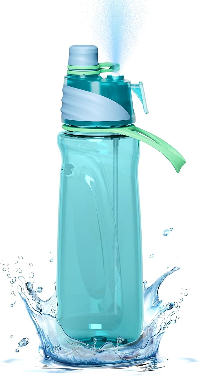 Sport Water Bottle with Misting & Drinking Large BPA Free, Leak Proof, Silicone Spout Cover & 2 in 1 Mist N'Sip Function Reusable Plastic for Gym,School,Camp,Travel,Outdoor,Kids Morden Blue