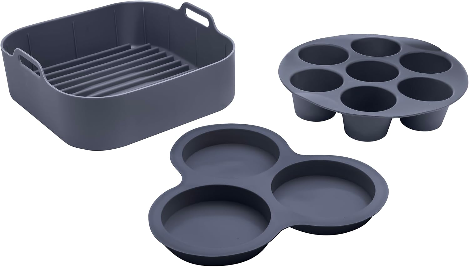 Air Fryer Accessories Set 3 Piece Silicone, Liner, Egg Bite Cooker, 7 Hole Cupcake Mold, BPA Free, Nonstick, Heat Resistant 445°F, Dishwasher Safe, Food Grade