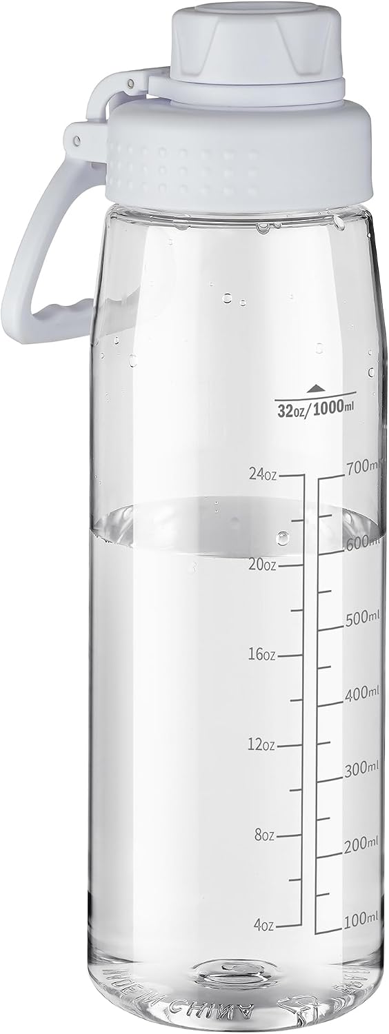 32oz Clear Water Bottle BPA Free Tritan Plastic, Fast Flow Spout Lid, Wide Mouth & Leakproof Design Hiking Water Bottle Suitable for Travel, Outdoors, Gym, Travel, Home, School(Clear)
