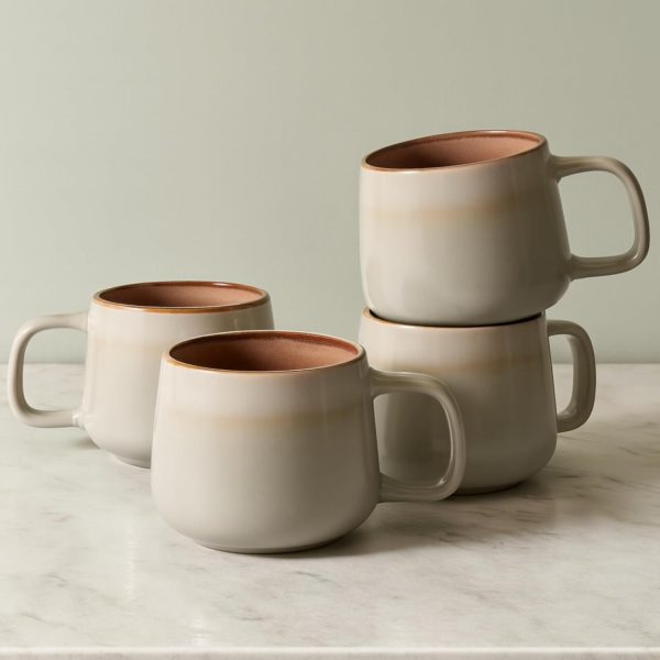 Ceramic Coffee Mugs Set of 4 | 12 oz Coffee Cups | Lead Free, Non Toxic | Microwave and Dishwasher Safe | Comfortable Handle | Aesthetic Nordic Design for Tea and Latte |