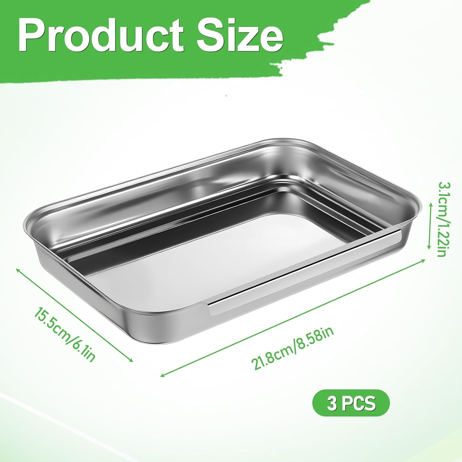 Set of 3 Breading Pans Large Breading Trays Stainless Steel Breading Set for Marinating Meat, Chicken, Fish, Food Prep Trays, Oven Safe Image 2