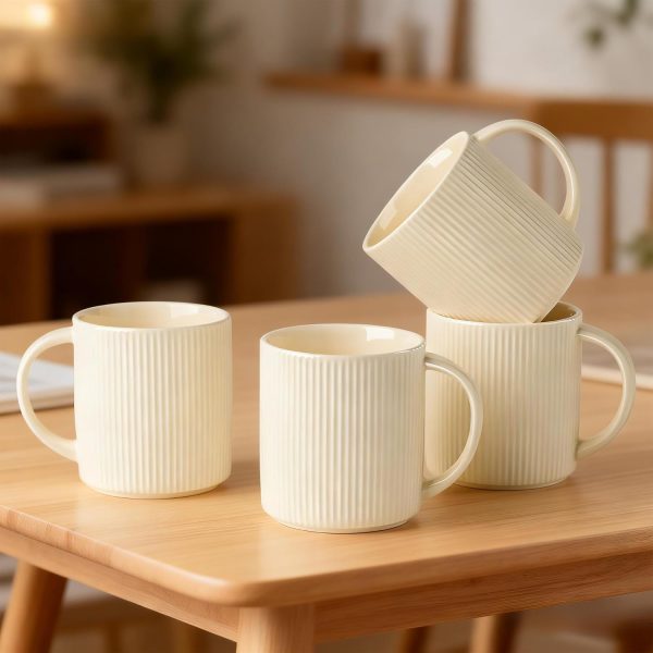 Ceramic Coffee Mugs Set of 4, 14 2oz Handmade Coffee Cups with Handle for Latte, Tea, Milk, Beer, Hot Cocoa, Beige