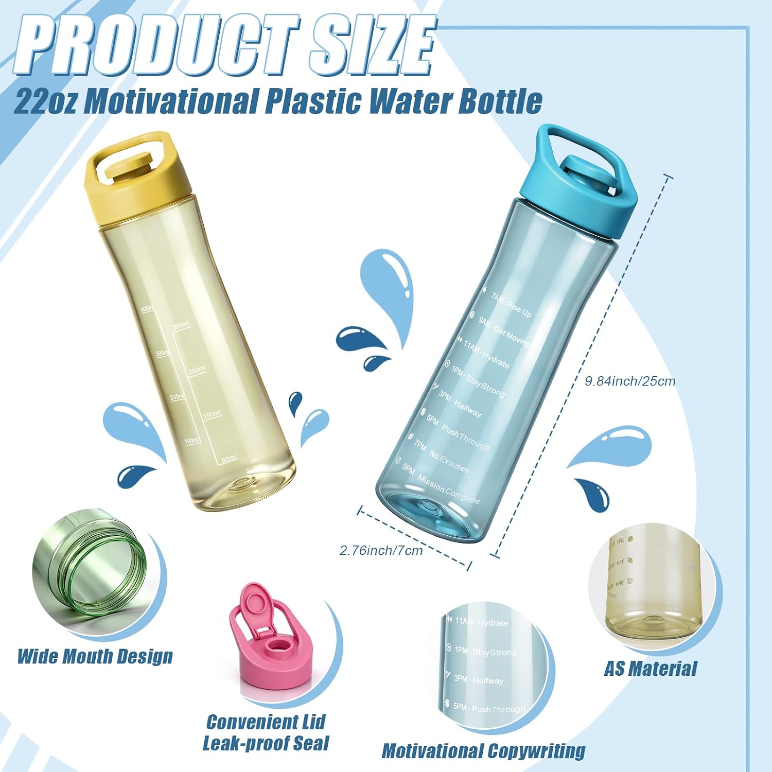 30 Pcs Motivational Plastic Water Bottle Bulk with Timeline 22 oz Water Bottles Reusable Leak Proof Flip Top Sports Bottles with Handle for Summer Gym Travel Gift Image 2
