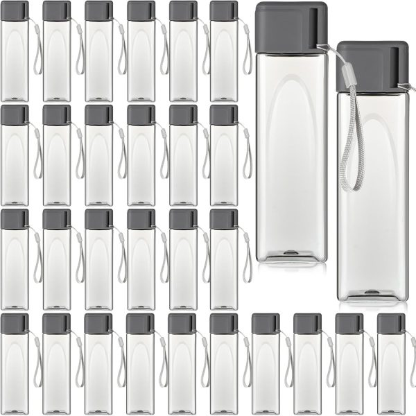 30 Pcs Water Bottle Bulk 17 oz Plastic Sports Water Bottles for Kids Adults Reusable Leak Proof Portable Drink Container Large for School Classroom Travel Camping Fitness Office(Grey)