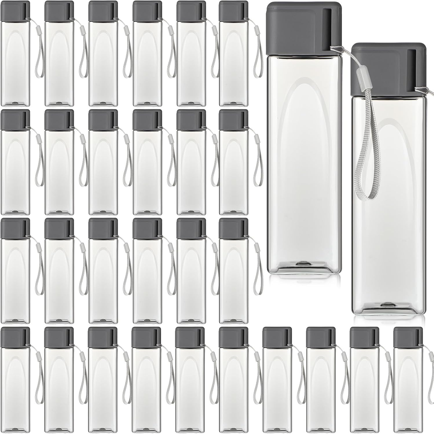 30 Pcs Water Bottle Bulk 17 oz Plastic Sports Water Bottles for Kids Adults Reusable Leak Proof Portable Drink Container Large for School Classroom Travel Camping Fitness Office(Grey)