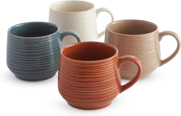 17 5 oz Coffee Mugs Set of 4, Rustic Ceramic Mug with Speckled Reactive Glaze, Large Pottery Drinkware for Coffee or Tea, Dishwasher & Microwave Safe Mugs,