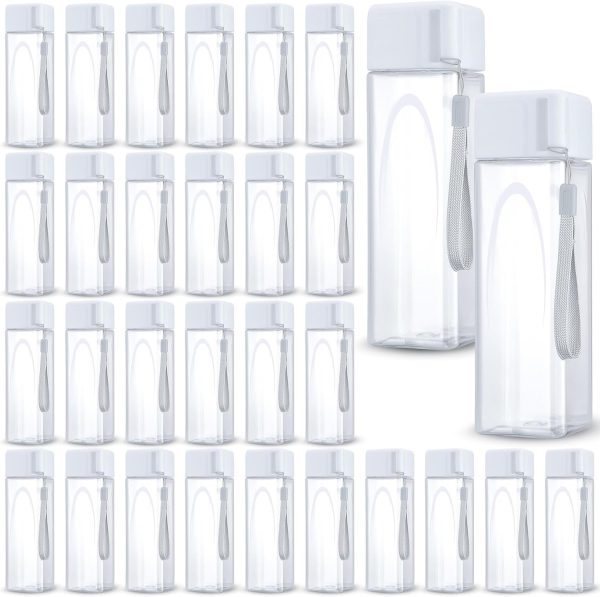 30 Pcs Water Bottle Bulk 17 oz Plastic Sports Water Bottles for Kids Adults Reusable Leak Proof Portable Drink Container Large for School Classroom Travel Camping Fitness Office(White)