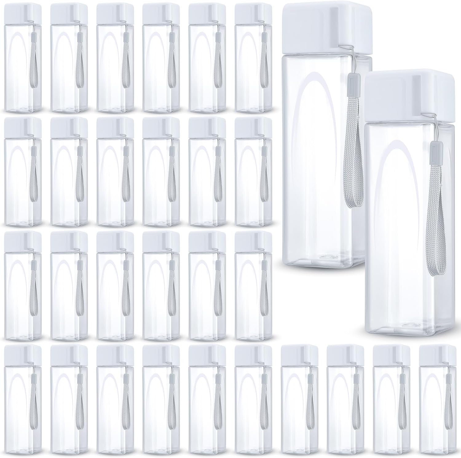 30 Pcs Water Bottle Bulk 17 oz Plastic Sports Water Bottles for Kids Adults Reusable Leak Proof Portable Drink Container Large for School Classroom Travel Camping Fitness Office(White)