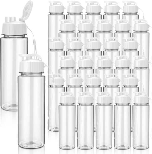 30 Pieces Water Bottle Bulk 17 oz Plastic Sports Water Bottles Bulk with Handle Strap Lightweight Leakproof Drink Flip Top for Adults Fit Gym(Classic Style,White)