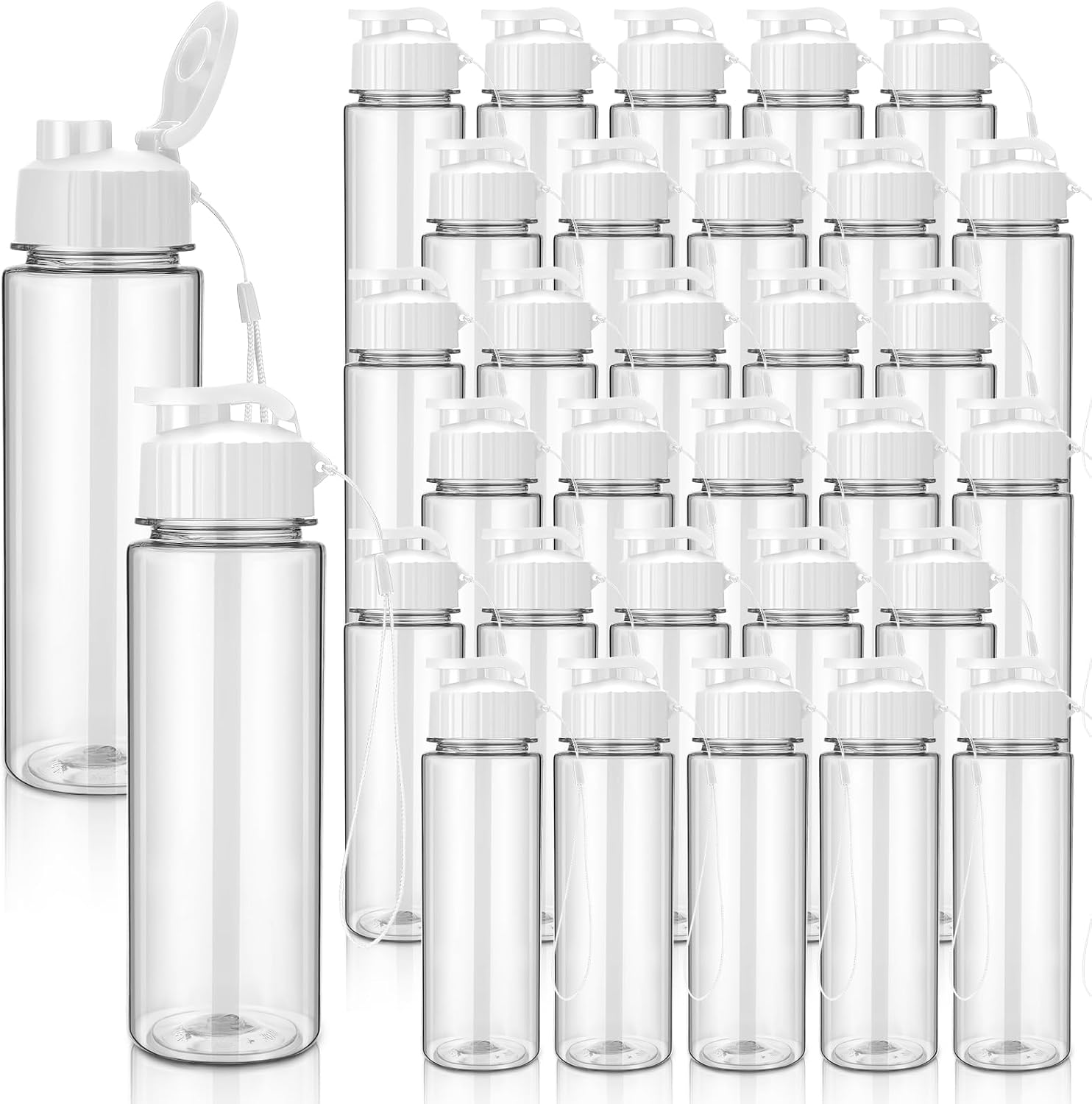 30 Pieces Water Bottle Bulk 17 oz Plastic Sports Water Bottles Bulk with Handle Strap Lightweight Leakproof Drink Flip Top for Adults Fit Gym(Classic Style,White)