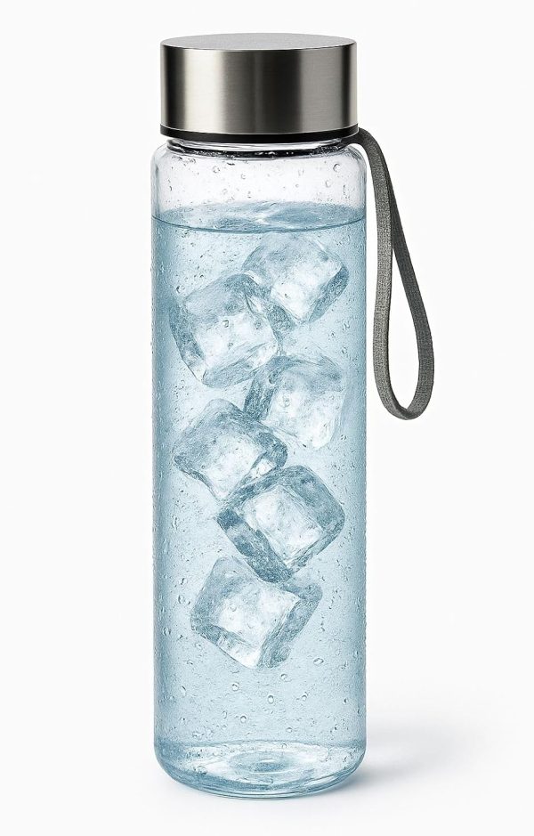 18 oz Clear Plastic Water Bottle with Stainless Steel Screw Cap   Reusable, Leakproof, BPA Free Sports Bottle with Carrying Strap Over Lid (Modern)