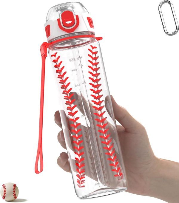 32oz/1L Sport Water Bottle, Light Tritan, Quick Open Chug Lid/Straw 2 in 1, Leak Proof, Dishwasher Safe, BPA Free, Drop Resist & Scratch Resist for Travel/Gym/Office/Fan Gift (Baseball)
