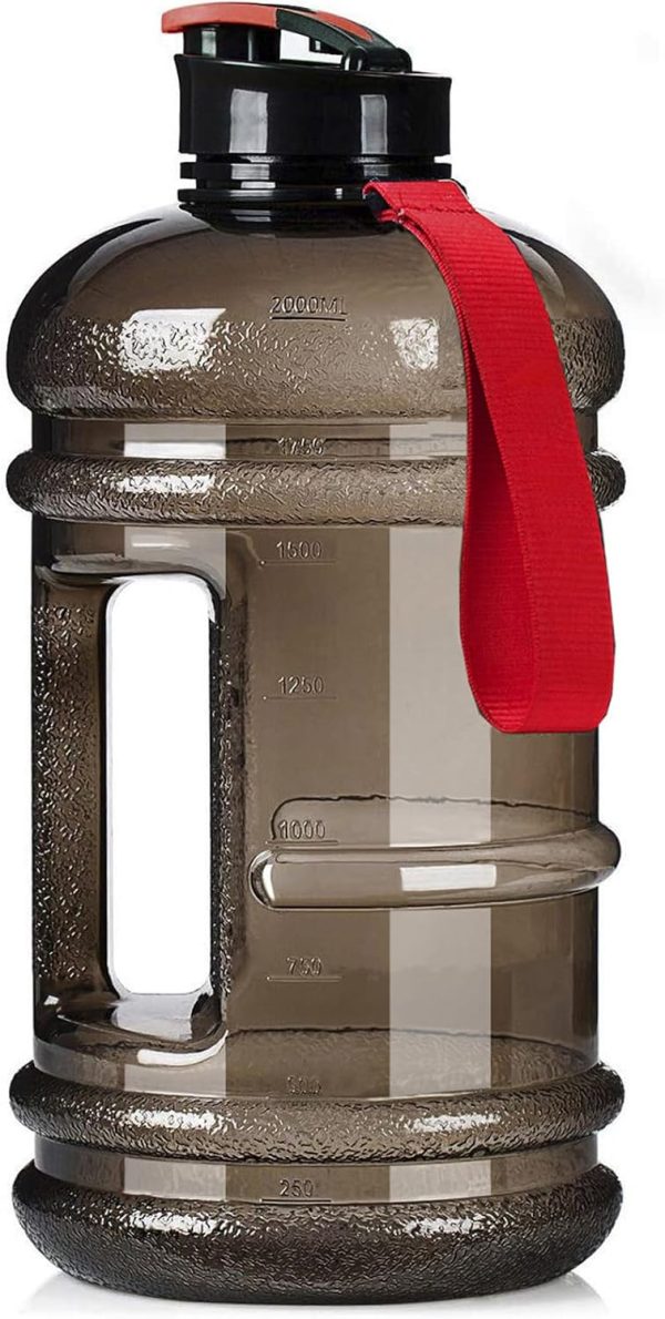 2 2L Half Gallon Water Bottle BPA Free   Ideal for Gym, Big Water Jug, Reusable Sports Bottle with Measurements Marked Drink Container (74oz Clear Black Water Bottles)
