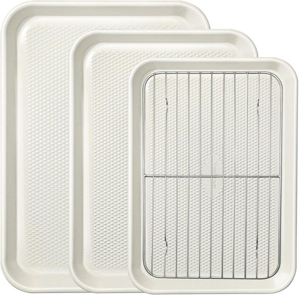 3 Piece Baking Sheet Set with Wire Rack Half/Quarter/Jelly Roll Pans (12x17/9x13/10x15 Inch), Nonstick 0 8mm Carbon Steel, Cookie Sheets for Baking, Dishwasher Safe, Oven Safe 450°F