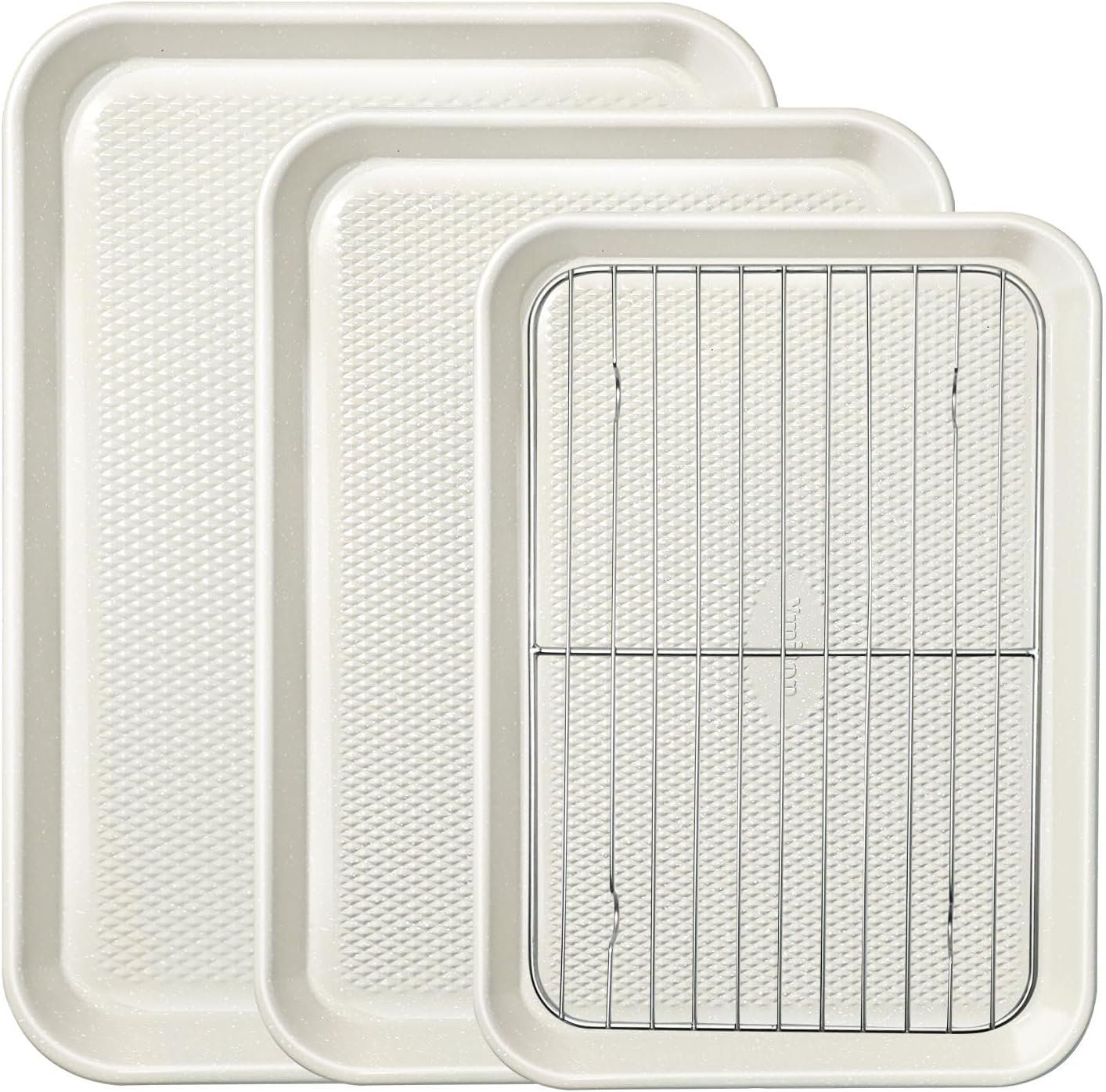 3 Piece Baking Sheet Set with Wire Rack Half/Quarter/Jelly Roll Pans (12x17/9x13/10x15 Inch), Nonstick 0 8mm Carbon Steel, Cookie Sheets for Baking, Dishwasher Safe, Oven Safe 450°F