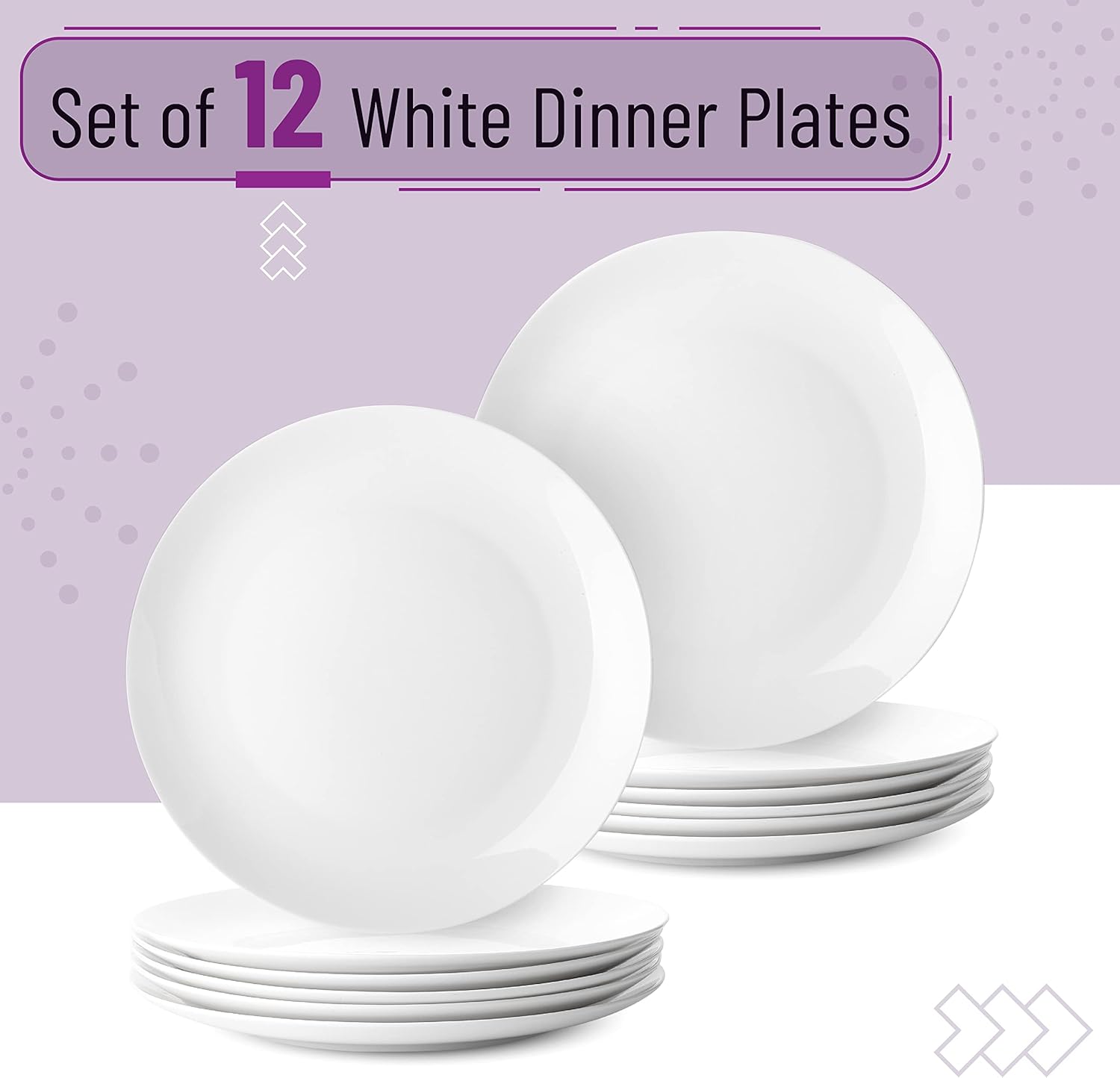 White Dinner Plates, 10 5 inch, Set of 12, White Plates, White Dinner Plates Bulk, White Plate Set, Plates, Dinner Plates, Plates Set, Restaurant Dishes, White Porcelain Dinner Plates Image 2