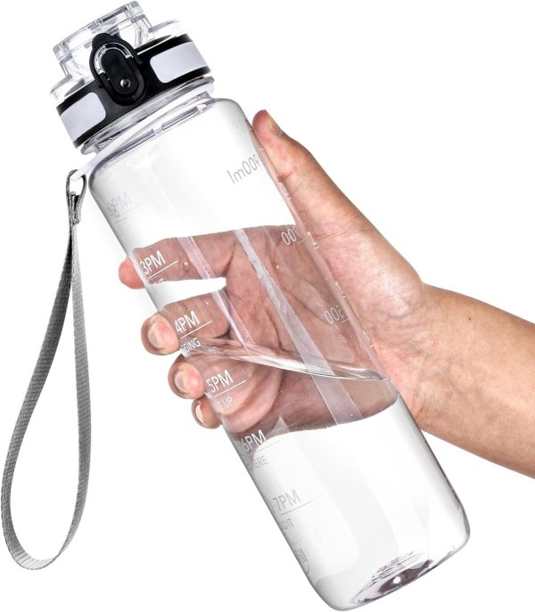Water Bottle, 32oz Motivational Sports Water Bottle with Time Marker Times to Drink Tritan, BPA Free, Wide Mouth Leakproof, Clear (1 Bottle)