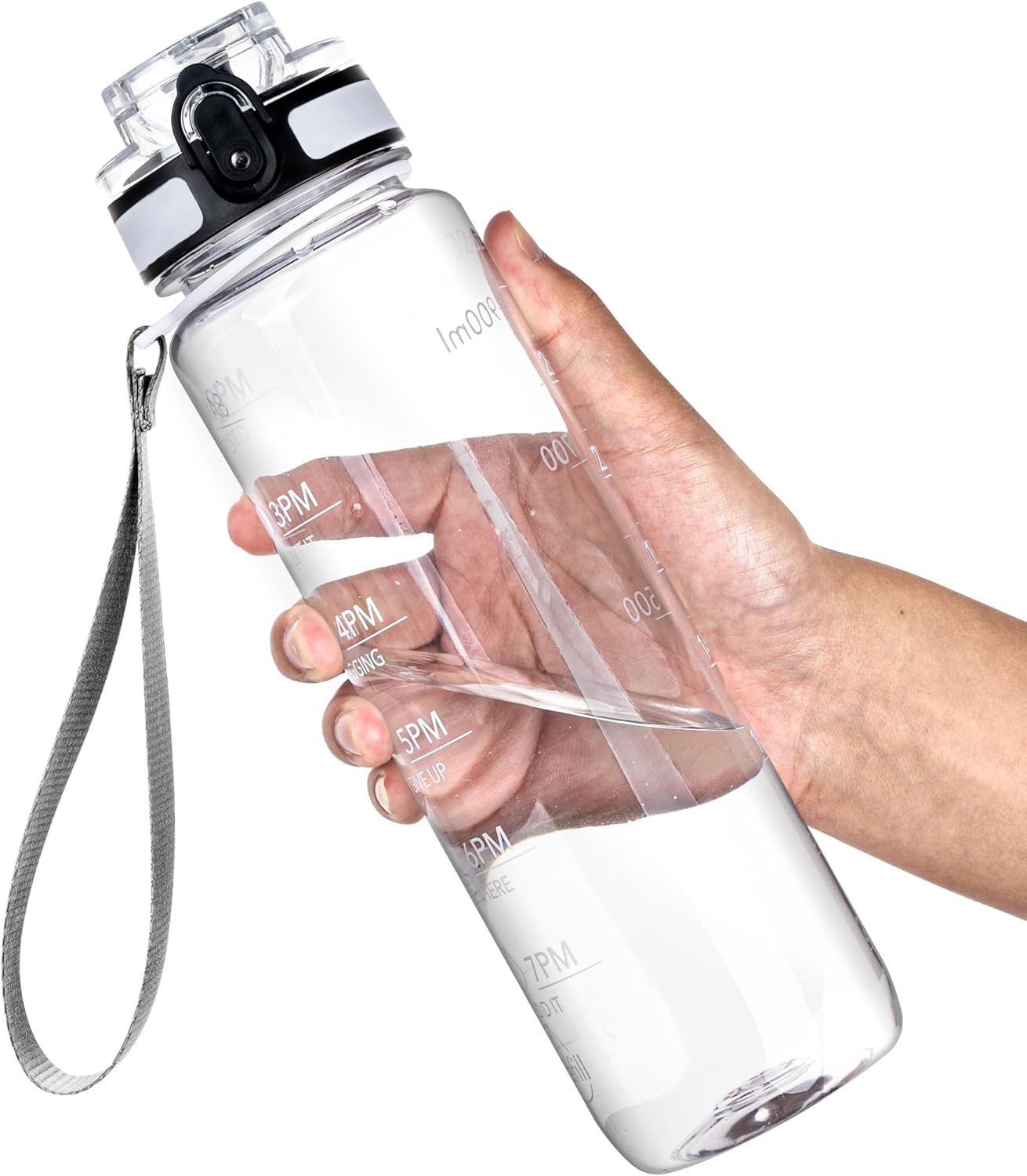 Water Bottle, 32oz Motivational Sports Water Bottle with Time Marker Times to Drink Tritan, BPA Free, Wide Mouth Leakproof, Clear (1 Bottle)