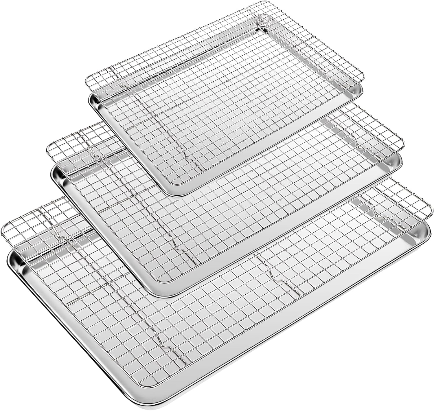 Baking Sheet with Wire Rack Set of 6 (3 Cookie Sheets for baking + 3 Cooking Racks), Stainless Steel Stainless Steel Baking Pans Set with Cooling Rack Heavy Duty & Dishwasher Safe