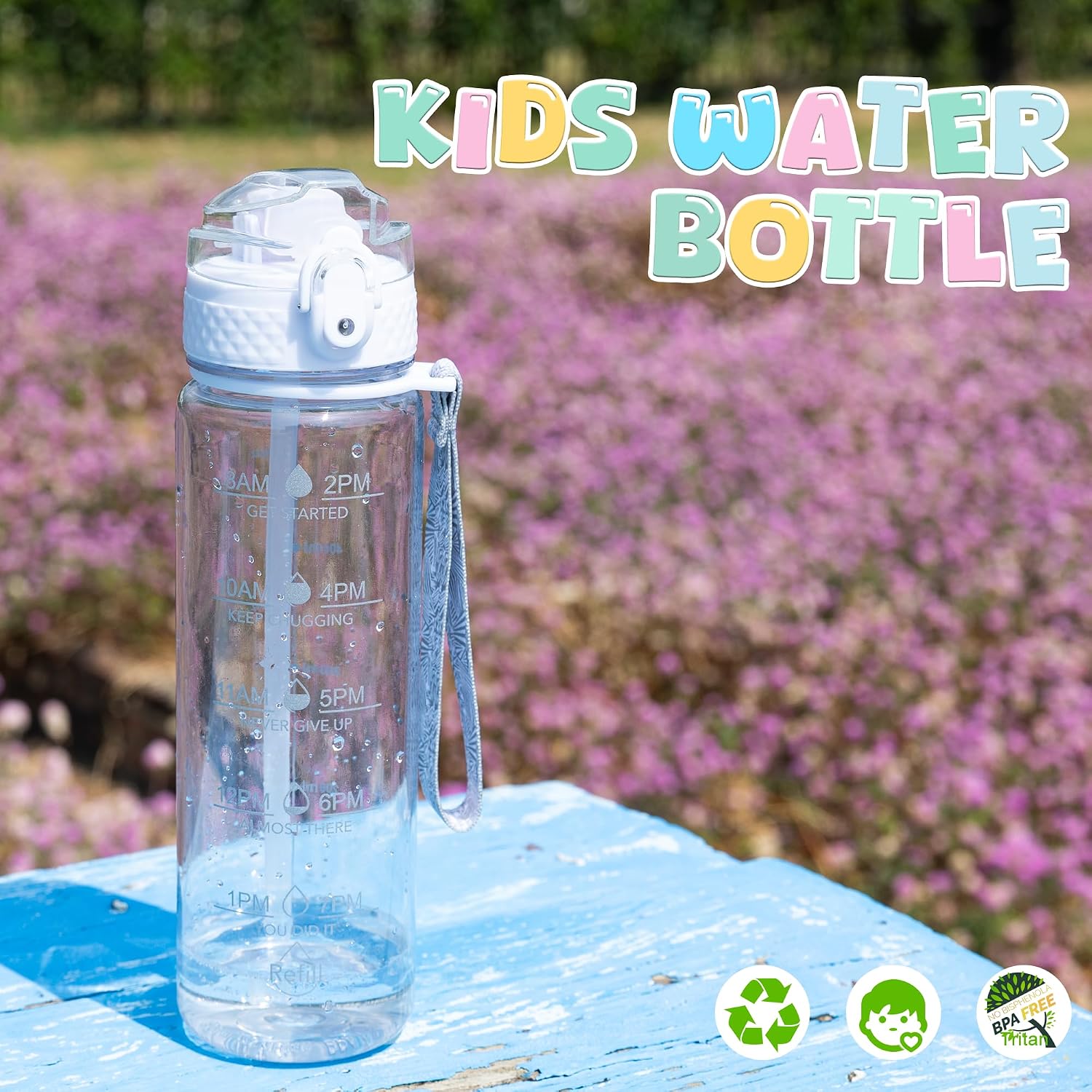 17oz Kids Water Bottle for School Motivational With Silicone Straw, Leak Proof Tritan BPA Free, Reusable for Girls Boys, Clear Image 2