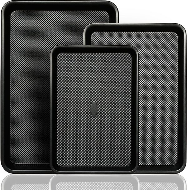 Large Baking Sheet Set of 3,  Cookie Sheets For Baking Non Toxic with Diamond Non Stick Base, PFAS/PTFE/PFOA Free, Half/Quarter/Jelly Roll Pans, 0 8mm Thick Heavy Duty Cookie Tray, Black
